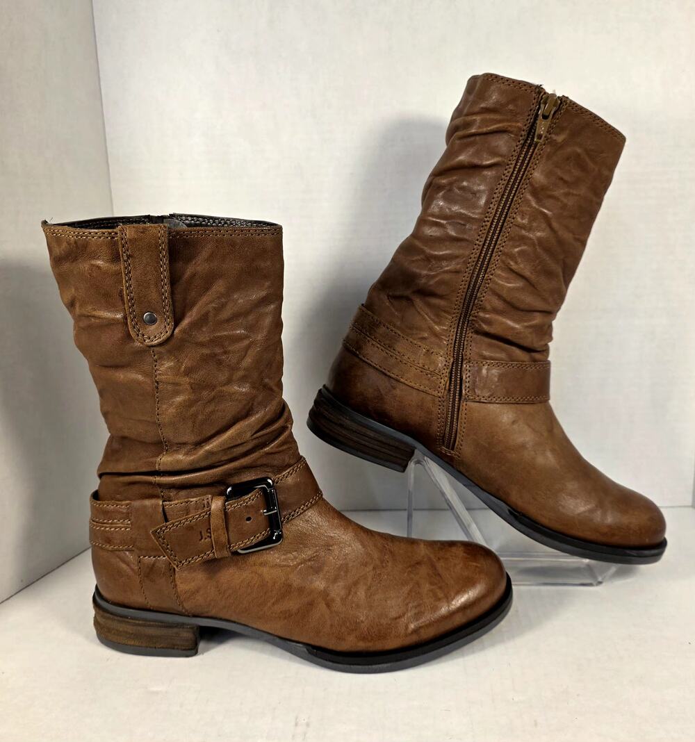 Josef Seibel Sanja 14 Boots Leather Mid-Calf Slouch Brown Cognac Sz  39/8 NWOT